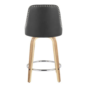 English Elm 26Fixed-Height Swivel Counter Stools Zebra Wood Faux Leather Chrome Nailhead Set of 2 B202S02256