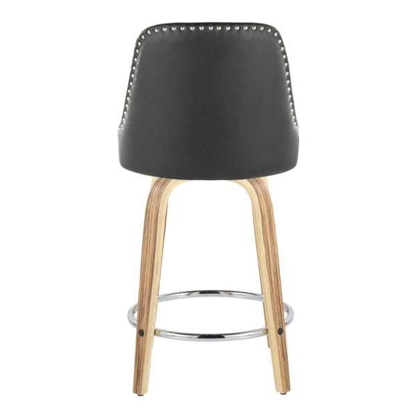 English Elm 26Fixed-Height Swivel Counter Stools Zebra Wood Faux Leather Chrome Nailhead Set of 2 B202S02256