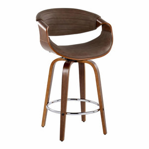 English Elm 26 Inch Swivel Counterstools Set of Two Bentwood Walnut Base Espresso Faux Leather MCM B202S02257