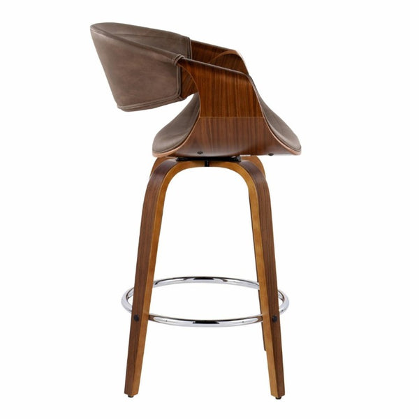 English Elm 26 Inch Swivel Counterstools Set of Two Bentwood Walnut Base Espresso Faux Leather MCM B202S02257