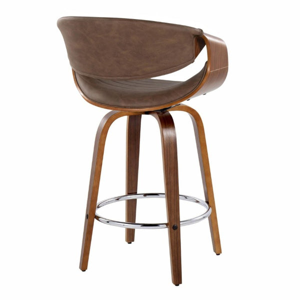 English Elm 26 Inch Swivel Counterstools Set of Two Bentwood Walnut Base Espresso Faux Leather MCM B202S02257