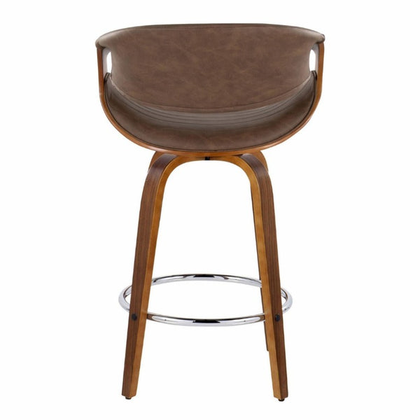 English Elm 26 Inch Swivel Counterstools Set of Two Bentwood Walnut Base Espresso Faux Leather MCM B202S02257