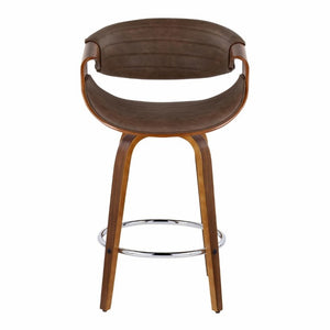 English Elm 26 Inch Swivel Counterstools Set of Two Bentwood Walnut Base Espresso Faux Leather MCM B202S02257