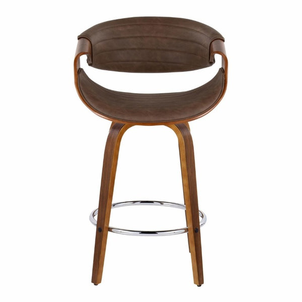 English Elm 26 Inch Swivel Counterstools Set of Two Bentwood Walnut Base Espresso Faux Leather MCM B202S02257