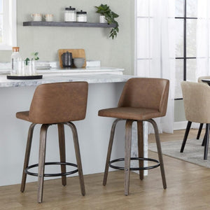 English Elm 26 Inch Mid-Century Swivel Counterstools Walnut Bentwood Espresso Faux Leather Set of 2 B202S02258