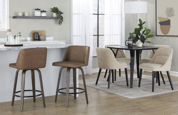 English Elm 26 Inch Mid-Century Swivel Counterstools Walnut Bentwood Espresso Faux Leather Set of 2 B202S02258