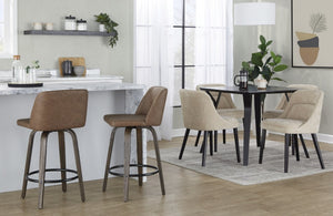 English Elm 26 Inch Mid-Century Swivel Counterstools Walnut Bentwood Espresso Faux Leather Set of 2 B202S02258