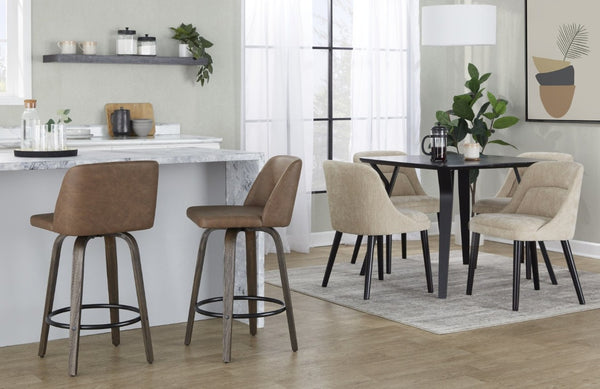 English Elm 26 Inch Mid-Century Swivel Counterstools Walnut Bentwood Espresso Faux Leather Set of 2 B202S02258