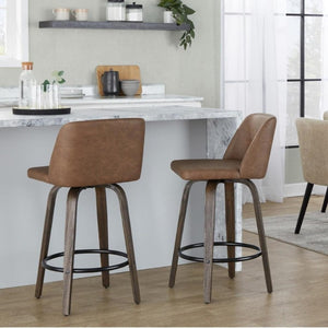 English Elm 26 Inch Mid-Century Swivel Counterstools Walnut Bentwood Espresso Faux Leather Set of 2 B202S02258