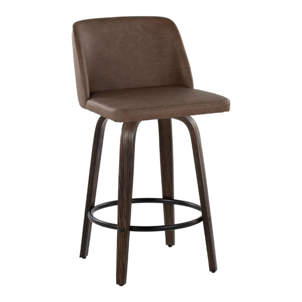 English Elm 26 Inch Mid-Century Swivel Counterstools Walnut Bentwood Espresso Faux Leather Set of 2 B202S02258