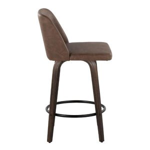 English Elm 26 Inch Mid-Century Swivel Counterstools Walnut Bentwood Espresso Faux Leather Set of 2 B202S02258