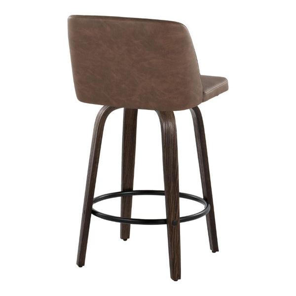 English Elm 26 Inch Mid-Century Swivel Counterstools Walnut Bentwood Espresso Faux Leather Set of 2 B202S02258