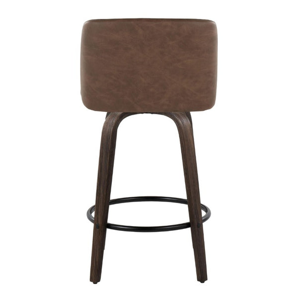 English Elm 26 Inch Mid-Century Swivel Counterstools Walnut Bentwood Espresso Faux Leather Set of 2 B202S02258