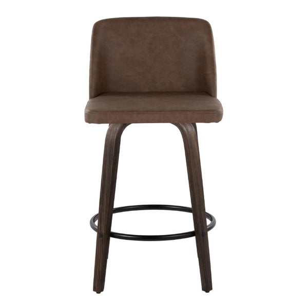 English Elm 26 Inch Mid-Century Swivel Counterstools Walnut Bentwood Espresso Faux Leather Set of 2 B202S02258