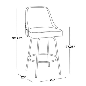 English Elm 27 Inch Swivel Counterstools with Brass Nailhead Trim Black Metal Base Set of 2 Cream B202S02259