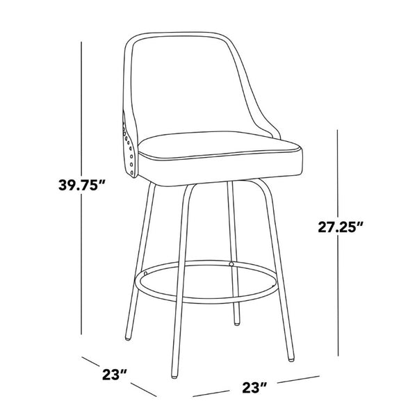 English Elm 27 Inch Swivel Counterstools with Brass Nailhead Trim Black Metal Base Set of 2 Cream B202S02259