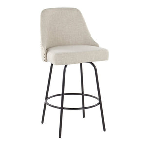 English Elm 27 Inch Swivel Counterstools with Brass Nailhead Trim Black Metal Base Set of 2 Cream B202S02259