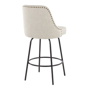 English Elm 27 Inch Swivel Counterstools with Brass Nailhead Trim Black Metal Base Set of 2 Cream B202S02259