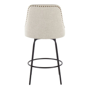 English Elm 27 Inch Swivel Counterstools with Brass Nailhead Trim Black Metal Base Set of 2 Cream B202S02259