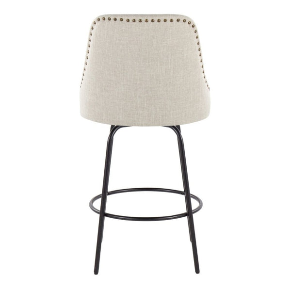 English Elm 27 Inch Swivel Counterstools with Brass Nailhead Trim Black Metal Base Set of 2 Cream B202S02259