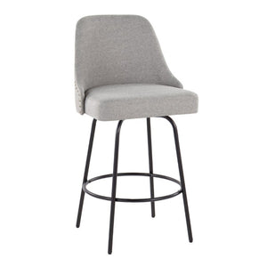 English Elm 27 Inch Swivel Counterstools with Brass Nailhead Trim Black Metal Base Set of 2 Gray B202S02260