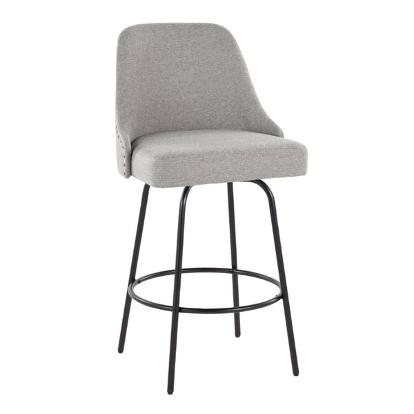 English Elm 27 Inch Swivel Counterstools with Brass Nailhead Trim Black Metal Base Set of 2 Gray B202S02260