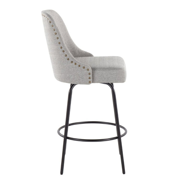 English Elm 27 Inch Swivel Counterstools with Brass Nailhead Trim Black Metal Base Set of 2 Gray B202S02260