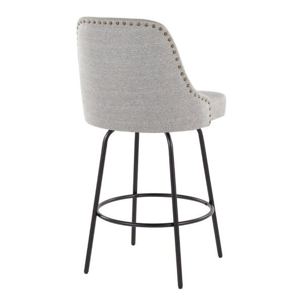English Elm 27 Inch Swivel Counterstools with Brass Nailhead Trim Black Metal Base Set of 2 Gray B202S02260