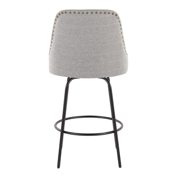 English Elm 27 Inch Swivel Counterstools with Brass Nailhead Trim Black Metal Base Set of 2 Gray B202S02260
