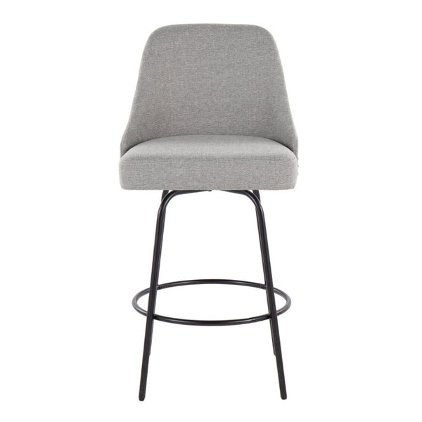English Elm 27 Inch Swivel Counterstools with Brass Nailhead Trim Black Metal Base Set of 2 Gray B202S02260