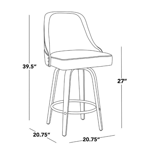 English Elm 27Fixed-Height Swivel Counterstools Bentwood Legs Brass Nailhead Upholstered Set of 2 Cream Walnut Glazed B202S02261