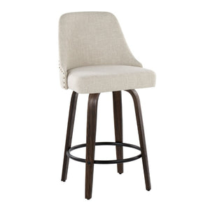 English Elm 27Fixed-Height Swivel Counterstools Bentwood Legs Brass Nailhead Upholstered Set of 2 Cream Walnut Glazed B202S02261