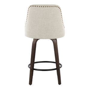 English Elm 27Fixed-Height Swivel Counterstools Bentwood Legs Brass Nailhead Upholstered Set of 2 Cream Walnut Glazed B202S02261