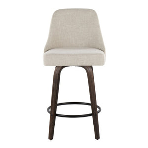 English Elm 27Fixed-Height Swivel Counterstools Bentwood Legs Brass Nailhead Upholstered Set of 2 Cream Walnut Glazed B202S02261