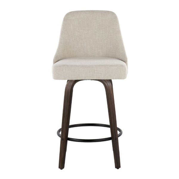English Elm 27Fixed-Height Swivel Counterstools Bentwood Legs Brass Nailhead Upholstered Set of 2 Cream Walnut Glazed B202S02261