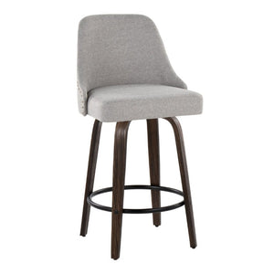 English Elm 27Fixed-Height Swivel Counterstools Bentwood Legs Brass Nailhead Upholstered Set of 2 Gray Walnut Glazed B202S02262