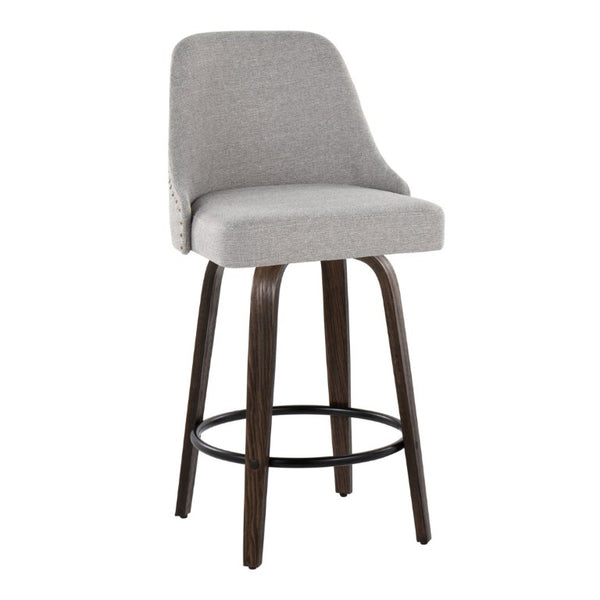 English Elm 27Fixed-Height Swivel Counterstools Bentwood Legs Brass Nailhead Upholstered Set of 2 Gray Walnut Glazed B202S02262