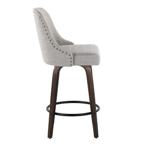 English Elm 27Fixed-Height Swivel Counterstools Bentwood Legs Brass Nailhead Upholstered Set of 2 Gray Walnut Glazed B202S02262