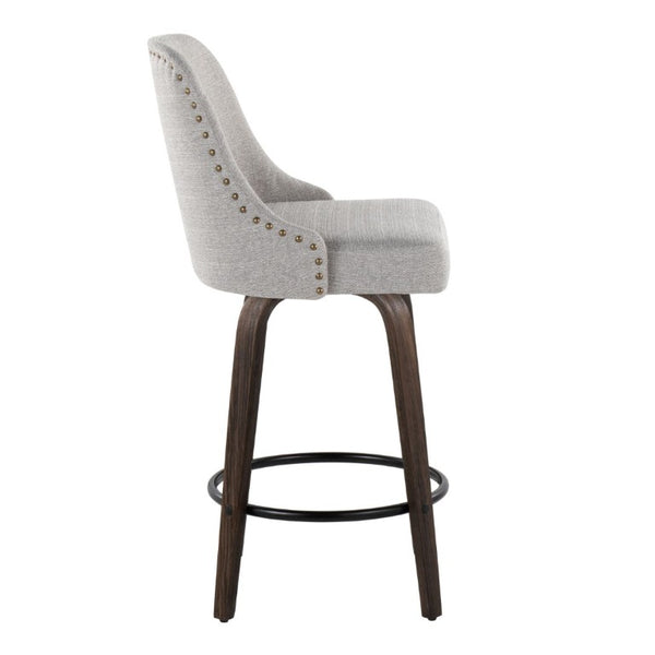 English Elm 27Fixed-Height Swivel Counterstools Bentwood Legs Brass Nailhead Upholstered Set of 2 Gray Walnut Glazed B202S02262