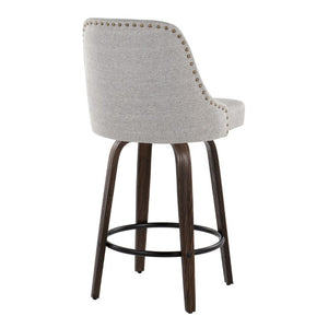 English Elm 27Fixed-Height Swivel Counterstools Bentwood Legs Brass Nailhead Upholstered Set of 2 Gray Walnut Glazed B202S02262