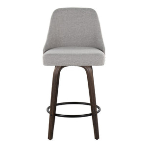 English Elm 27Fixed-Height Swivel Counterstools Bentwood Legs Brass Nailhead Upholstered Set of 2 Gray Walnut Glazed B202S02262