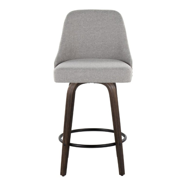 English Elm 27Fixed-Height Swivel Counterstools Bentwood Legs Brass Nailhead Upholstered Set of 2 Gray Walnut Glazed B202S02262