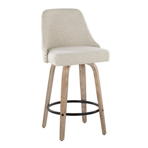English Elm 27Fixed-Height Swivel Counterstools Bentwood Legs Brass Nailhead Upholstered Set of 2 Cream Whitewashed B202S02263