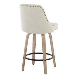 English Elm 27Fixed-Height Swivel Counterstools Bentwood Legs Brass Nailhead Upholstered Set of 2 Cream Whitewashed B202S02263