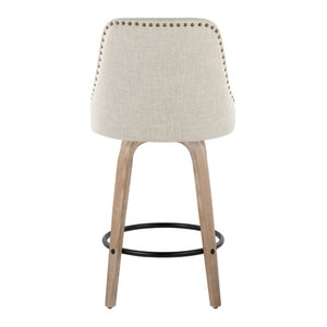 English Elm 27Fixed-Height Swivel Counterstools Bentwood Legs Brass Nailhead Upholstered Set of 2 Cream Whitewashed B202S02263