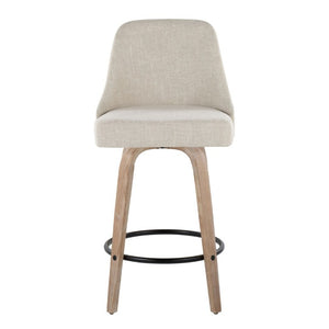 English Elm 27Fixed-Height Swivel Counterstools Bentwood Legs Brass Nailhead Upholstered Set of 2 Cream Whitewashed B202S02263