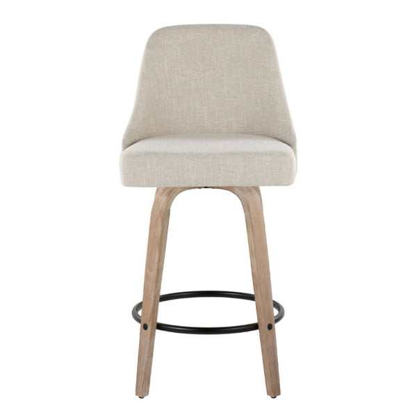English Elm 27Fixed-Height Swivel Counterstools Bentwood Legs Brass Nailhead Upholstered Set of 2 Cream Whitewashed B202S02263