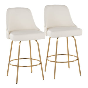 English Elm 27 Inch Swivel Counter Stools with Faux Leather Seats Gold Nailhead Trim Set of 2 B202S02264