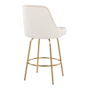English Elm 27 Inch Swivel Counter Stools with Faux Leather Seats Gold Nailhead Trim Set of 2 B202S02264
