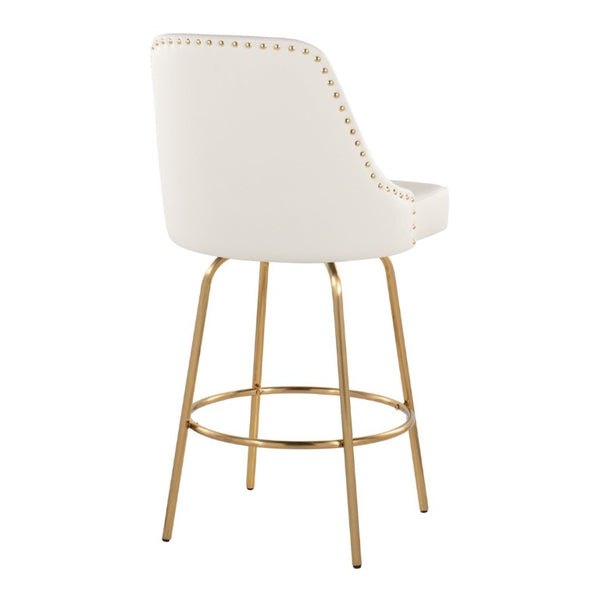 English Elm 27 Inch Swivel Counter Stools with Faux Leather Seats Gold Nailhead Trim Set of 2 B202S02264